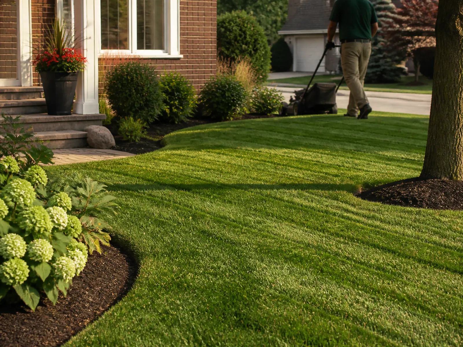Well-kept summer lawn after a weekly Mississauga service visit.