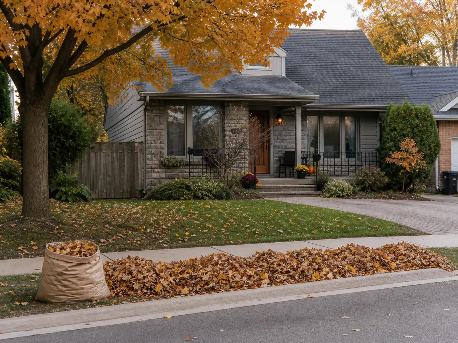 Oakville residential property reset after a fall leaf cleanup.